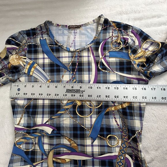 J. McLaughlin Womens Horsebit Equestrian Knit 3/4 Sleeve Top XS Blue Stretch - Picture 7 of 8